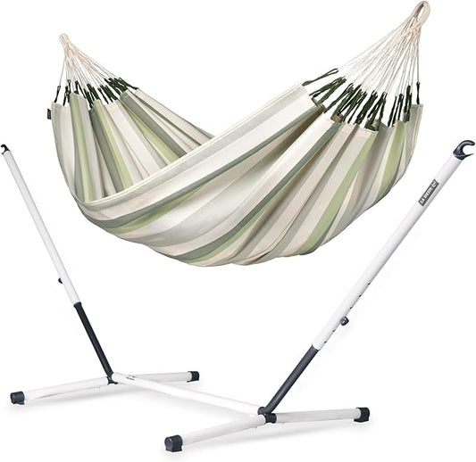 LA SIESTA® - XL King Brisa Classic Hammock & Nautico Steel Stand - Weather & Tear Resistant - Portable, Family Hammock w/Stand - Balcony Porch Garden Outdoor Indoor Hammock - Max 440 Lbs, Cedar