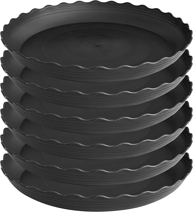 6 Pack Plant Saucer 8 inch, Heavy Duty Plastic Plant Water Tray, Planter Saucers, Flower Pot Tray Water Trays for Plant Pots (Black)