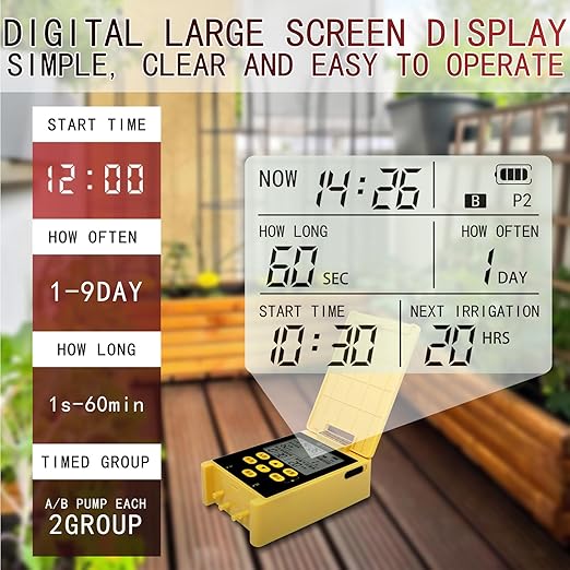 Solar Powered Dual Pump Drip Irrigation Kit,Child Lock 2 Group Automatic Watering System with Rain Sensing Digital Display Screen for Garden Patio Balcony Vacation (for 30 Pot Plants)