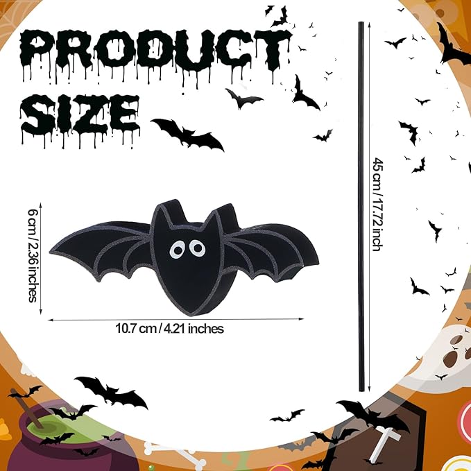 6 Pcs Halloween Bat Garden Stake Spooky Yard Decor Wood Bat Plant Stakes for Halloween Indoor Outdoor Lawn Porch Pathway Patio Decoration