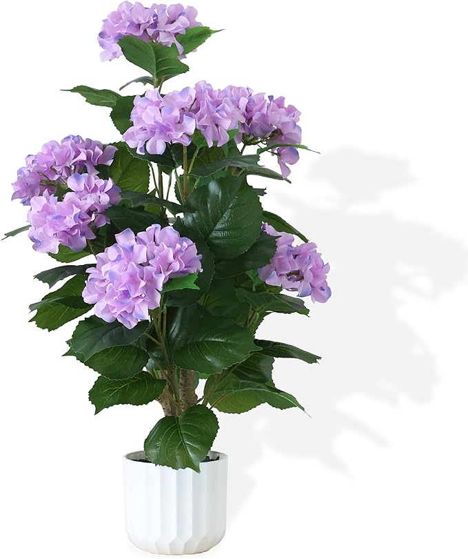 31inch Artificial Purple Hydrangea Flowers Potted Plant for Indoor & Outdoor Office Home Porch Decor, Realistic Tree with Long-Lasting Color (1, Purple)