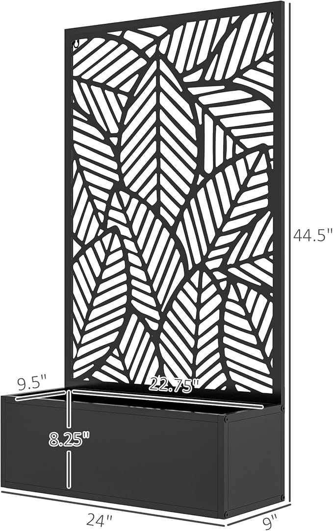 Outsunny Outdoor Privacy Screen with Planter Box, Metal Privacy Panel, and Raised Garden Bed, Wall-Mounted or Freestanding for Garden, Patio, Pool, Hot Tub, Black