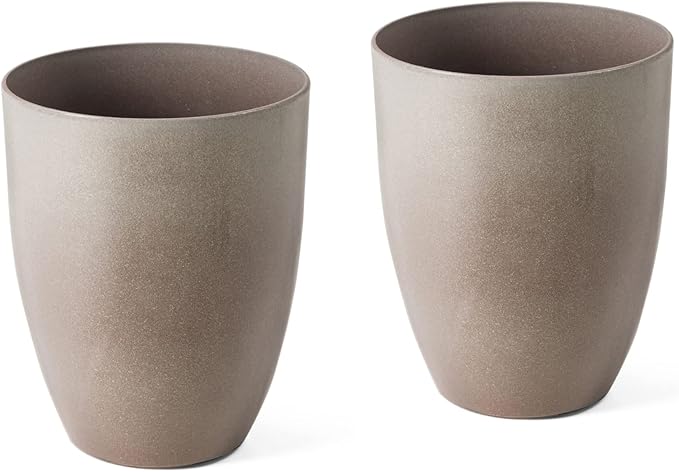 Glitzhome 16.75" H Tall Planters for Outdoor Plants, Oversized Planter, Large Flower Pots with Drainage Hole, Round Faux Ceramic Tall Outdoor Planters for Porch Front Home Deck Patio Garden, Set of 2