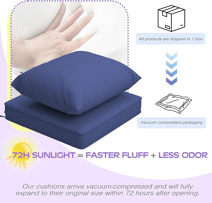Outdoor Chair Cushions Set of 4, 22 x 22 Inch Patio Furniture Cushions with Splash-Proof Covers, Outdoor Cushions for Patio Furniture Replacement, Navy Blue