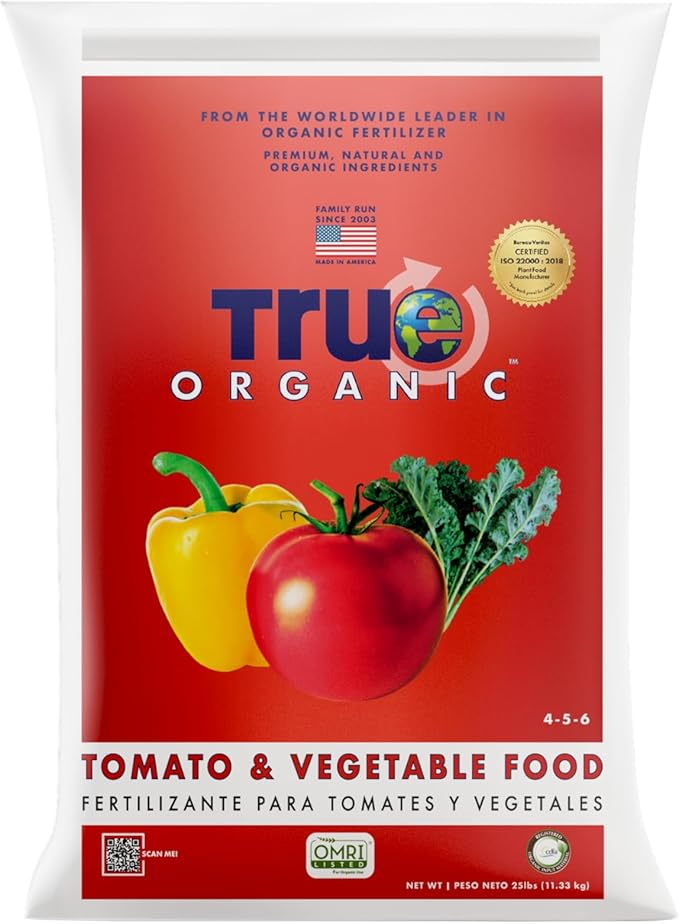 True Organic Tomato & Vegetable Food – Organic Fertilizer for Superior Harvests with 6% Calcium – 25lb Bag Covers 438 sq. ft.