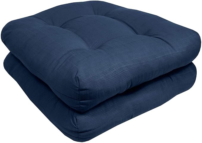 Sweet Home Collection Patio Cushions Outdoor Chair Pads Premium Comfortable Thick Fiber Fill Tufted 19" x 19" Seat Cover, 2 Count (Pack of 1), Navy Blue