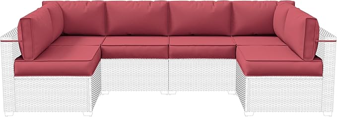 14-Piece Outdoor Cushions for Patio Furniture Thick Outdoor Chair Cushions 5" Foam High-Density Water-Resistant Deep Seat Cushion for 6-Seat Sectional Sets Liner&Cover Fuchsiared