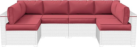 14-Piece Outdoor Cushions for Patio Furniture Thick Outdoor Chair Cushions 5" Foam High-Density Water-Resistant Deep Seat Cushion for 6-Seat Sectional Sets Liner&Cover Fuchsiared