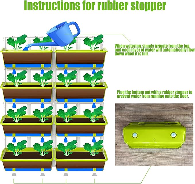 Vertical Garden Planter Wall Mounted Planter with 8 Pockets, Fence Planters for Outdoor, Home, Balcony Decor, Plant Vegetable Fruit Herb, Green Hanging Fence Planter