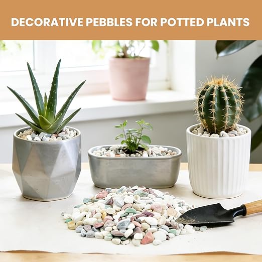 3/8 Inch Polished Decorative Pebbles, River Rocks for Indoor Plants, Planters, Vases, Aquarium Gravel & Landscaping, Mixed, 6LB