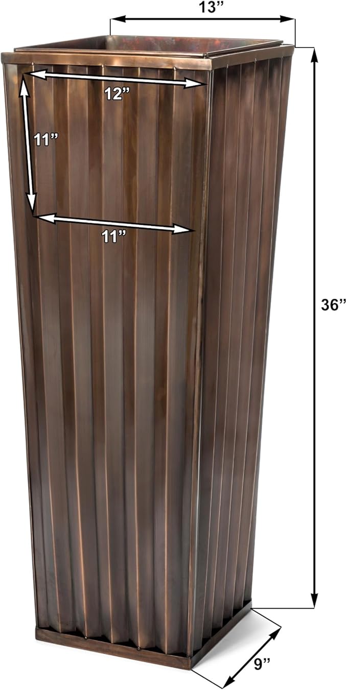 H Potter Tall Ribbed Copper Planter Indoor Outdoor – 36 Inch Antique Copper Stainless Steel Floor Planter with Insert & Drainage – Large Decorative Entryway Patio Porch Planter