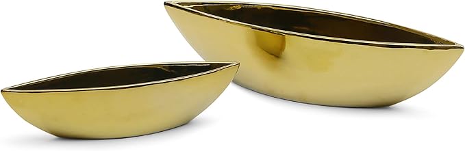 WGV Ceramic Boat Vase, Width 10"x2.56", Height 2.35", Gold Long Planter Terrarium Candle Holder for Wedding Event Office Home Decor, 1 Piece