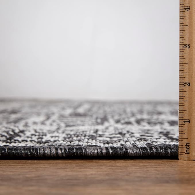 Keen Home Design Terrace Outdoor Runner Rug - 26"x91" Washable Indoor/Outdoor Rug for Patio, Kitchen, Balcony, Beach, Garden, Deck and Porch, Size: 2'2" x 7'7", Force Black