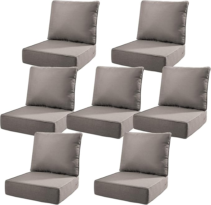 6" Thick Outdoor Cushions 22x24x6, 7-Set Deep Seat Patio Cushions with Removable Cover, Waterproof & Fade Resistant Replacement for Wicker Chair, Loveseat, Sofa - Grey