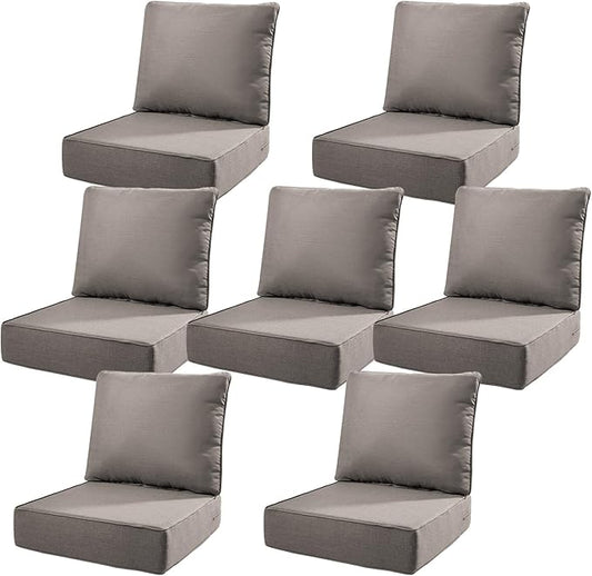 6" Thick Outdoor Cushions 22x24x6, 7-Set Deep Seat Patio Cushions with Removable Cover, Waterproof & Fade Resistant Replacement for Wicker Chair, Loveseat, Sofa - Grey
