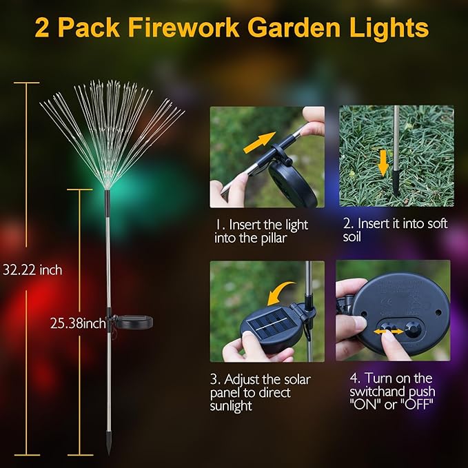SUNNEST Solar Lights Outdoor, 150 LEDs with 8 Modes Solar Garden Lights for Christmas Outside Fairy Firework Decorative,Solar Powered for Yard Pathway Flowerbed Planter Balcony Patio Decor(2 Packs)