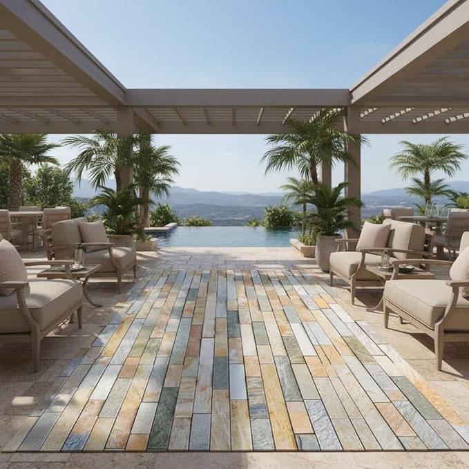Natural Yellow Brown Grey Brick Stone Wall Texture 4x6 Outdoor Area Rug for Deck Garden Patio Balcony Camping Porch Durable Non Skid Big Rugs Waterproof Stain Resistant Outside Carpet Floorcovers