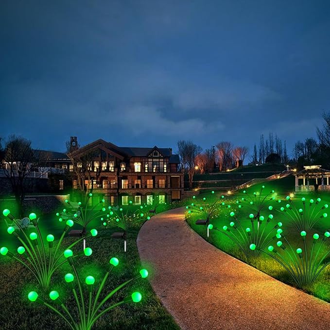 Kohlrabi Solar Halloween Lights Outdoor, 6 Pack 60 LED Solar Green Firefly Lights Waterproof, Sway by Wind, Swaying Light for Yard Patio Backyard Garden Planter Flower Bed Pathway Outdoor Decoration