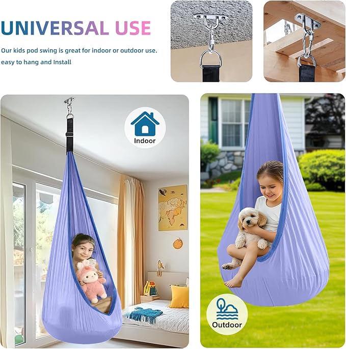 Kids Swing Seat Hammock Chair Indoor Outdoor Hanging Chair for Children,Soft & Safe with High Weight Capacity, Easy Install Perfect for Bedroom, Garden, Playroom (Violet)