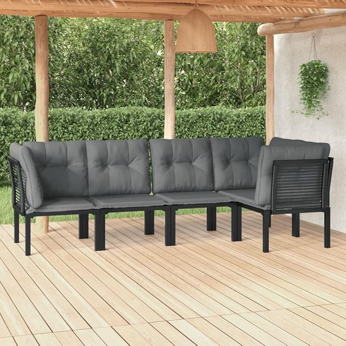 Garden Lounge Set Black and Grey Outdoor Conversation Set Garden Seating Ensemble for Backyard Pond