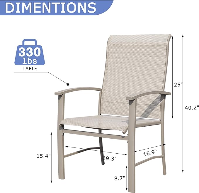 Outdoor Dining Chairs Set of 2, Patio Chairs with Metal Frame & Textilene Fabric, Perfect for Patio Garden Deck