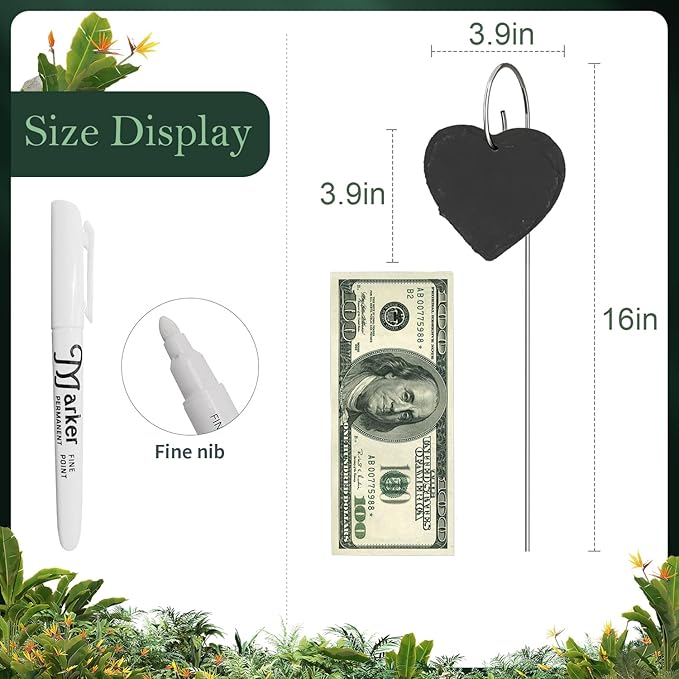 10-Pack Marble Heart Shaped Garden Markers,Weatherproof Metal Plant Labels Large Planting Seedling Stake Signs, for Seedlings Herbs Vegetable Greenhouse Gifts with White Marker Pen Labels