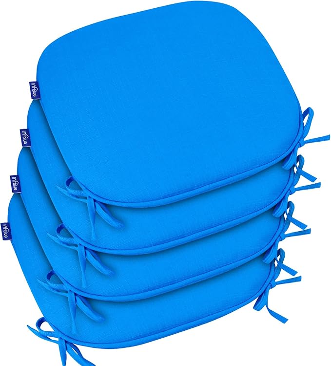 SleepMan Outdoor 17"x16" Chair Cushions with Ties Set of 4, Water Resistant All Weather U-Shape Seat Pads for Patio Garden Furniture Indoor Fade Resistant Patio Cushions (Sky Blue)