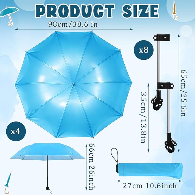 4 Pack Pool Shade Umbrella with Adjustable Clamp 38.6'' Above Ground Pool Sunshade Patio Umbrella for Garden Backyard Beach Chairs Camping Strollers Golf Carts Outdoor Sunshade Accessories