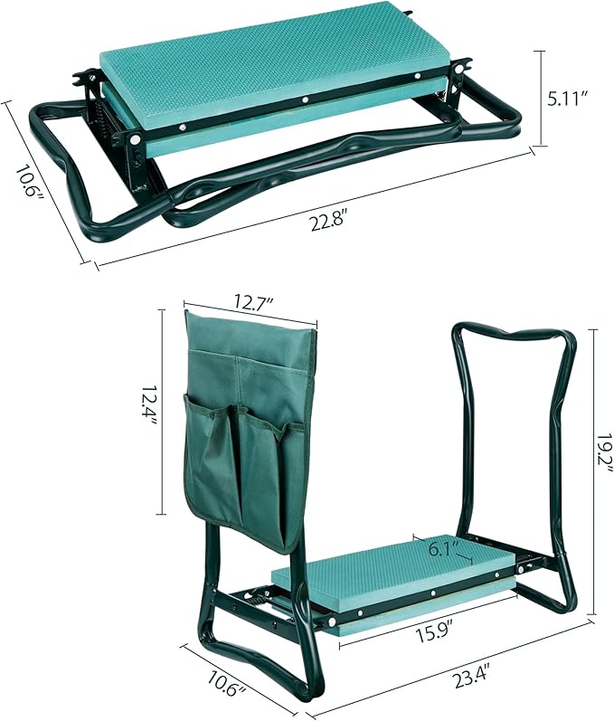 HomGarden Folding Garden Kneeler Seat Bench Stool w/Soft Kneeling Pad and Large Tool Pouch Foldable Gardener Stool (3 Sets)