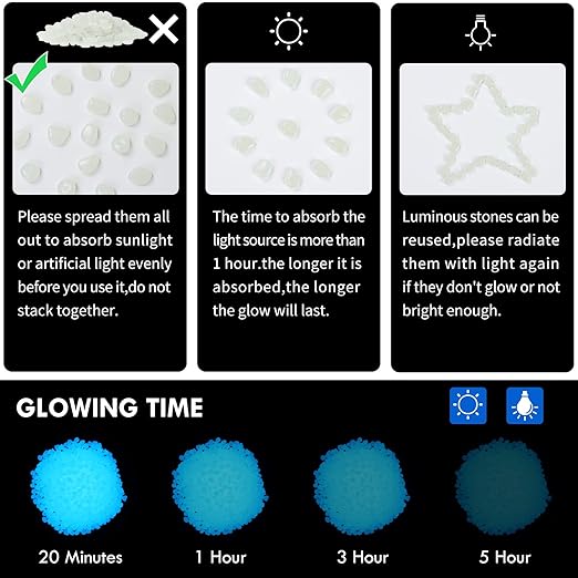 600PC 0.4" Glow in The Dark Rocks Outdoor Decorative Stones Glow Stones Small Luminous Pebbles Outdoor Decorations for Walkways,White
