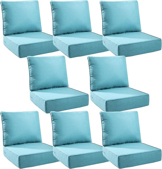 6" Thick Outdoor Cushions 24x24x6, 8-Set Deep Seat Patio Cushions with Removable Cover, Waterproof & Fade Resistant Replacement for Wicker Chair, Loveseat, Sofa - Teal