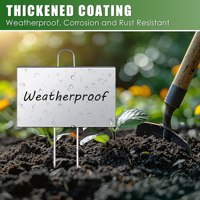 Landhoow 6 Pcs Large Garden Plant Markers Metal Plant Labels Sign 6'' x 8'' with 13'' Stake Weatherproof Waterproof Garden Sign for Outdoor Seedlings Herbs Vegetable Greenhouse, Silver