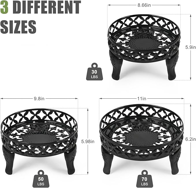 3 Pack Metal Plant Stands Indoor Outdoor,Heavy Duty Iron Flower Pot Stand for Multiple Plants,Rustproof Low Round Plant Holder for Garden,Patio,Home