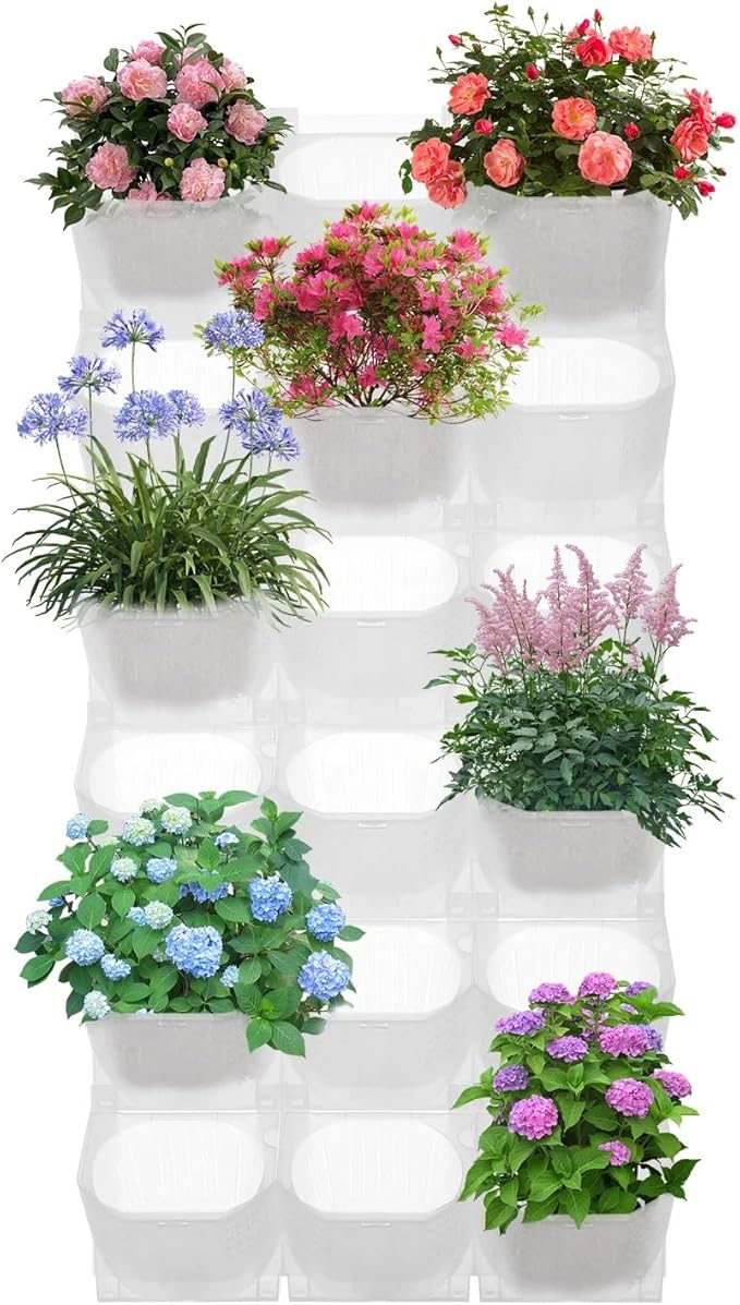 2 PCS Self-Watering Wall Planter, Wall-Mounted Vertical Garden Planter with 36 Pots for Indoor Outdoor Flowers Vegetables Herbs (White)