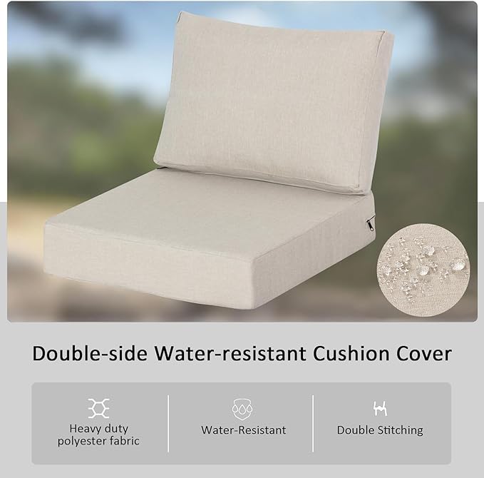 23.5"x27" Outdoor Deep Seat Patio Cushions Set of 2, Deep Seat Bottom Resilient Foam Filling Water-Resistant Stain-Resistant UV Resistant Weather Resistant with YKK Zippers, Putty