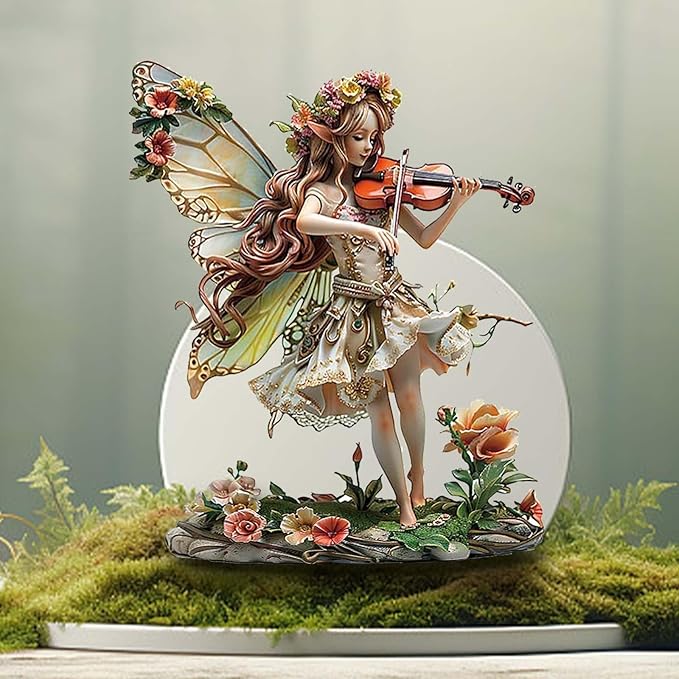 Bohemian Fairy Flower Pot Decor - Fairy Garden Accessories for Home or Garden (Violin Elf)