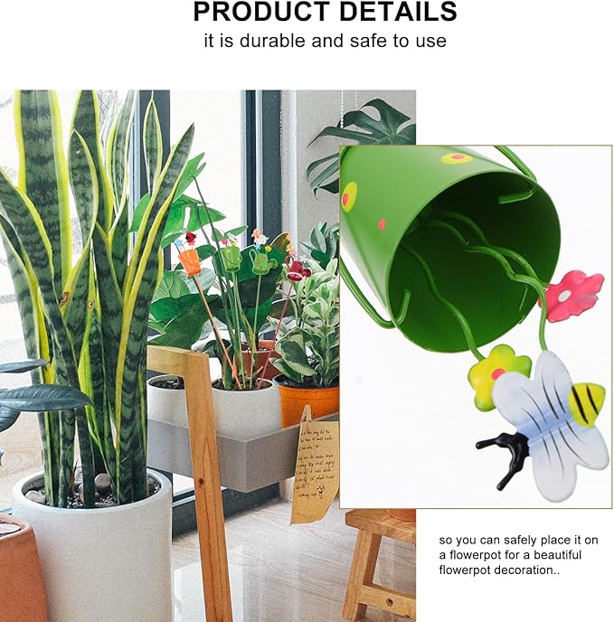 4Pcs Succulent Plant Decor Stakes with Watering Pot Design for Indoor Outdoor Garden Floral Arrangement Metal Mini Plant Stakes for Pot Decorations