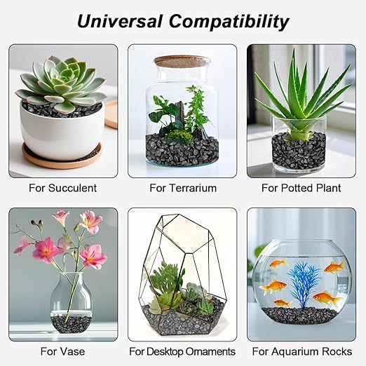 Vase Filler,Landscaping Pebbles, River Rocks Decorative Ornamental Pebbles, DIY Smoothed Rocks for Potted Plant Resin Art Vase Fillers Aquarium Gravel Rocks (1, Black, 1 Pound)