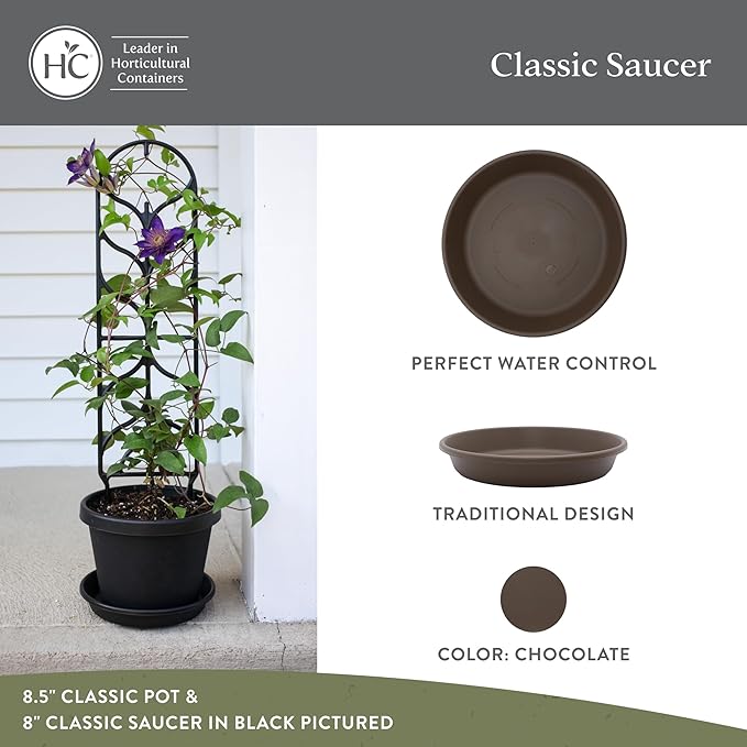 The HC Companies 17.5 Inch Classic Round Plant Saucer, Lightweight UV-Resistant Plastic Outdoor & Indoor Flower Pot Tray, 2-Pack Plant Pot Trays for Garden & Home Decor, Chocolate