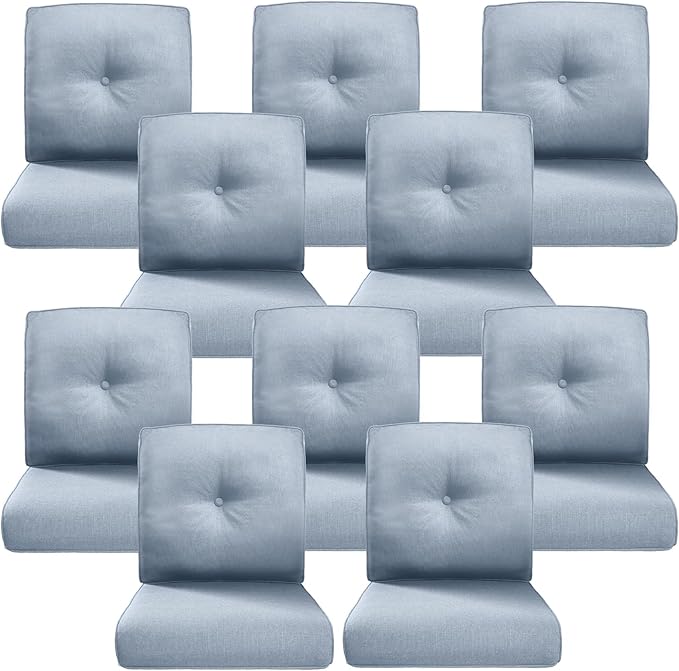 Belord Luxury 4" Thick Outdoor Cushion 10 Set - 22 x24 Inch 28D Sponge Filling Fade-Resistant Chair Cushion, Spill Proof Removable Patio Furniture Replacement Cushions for Sofa Bench Swing - Baby Blue
