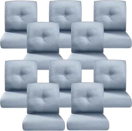 Belord Luxury 4" Thick Outdoor Cushion 10 Set - 22 x24 Inch 28D Sponge Filling Fade-Resistant Chair Cushion, Spill Proof Removable Patio Furniture Replacement Cushions for Sofa Bench Swing - Baby Blue