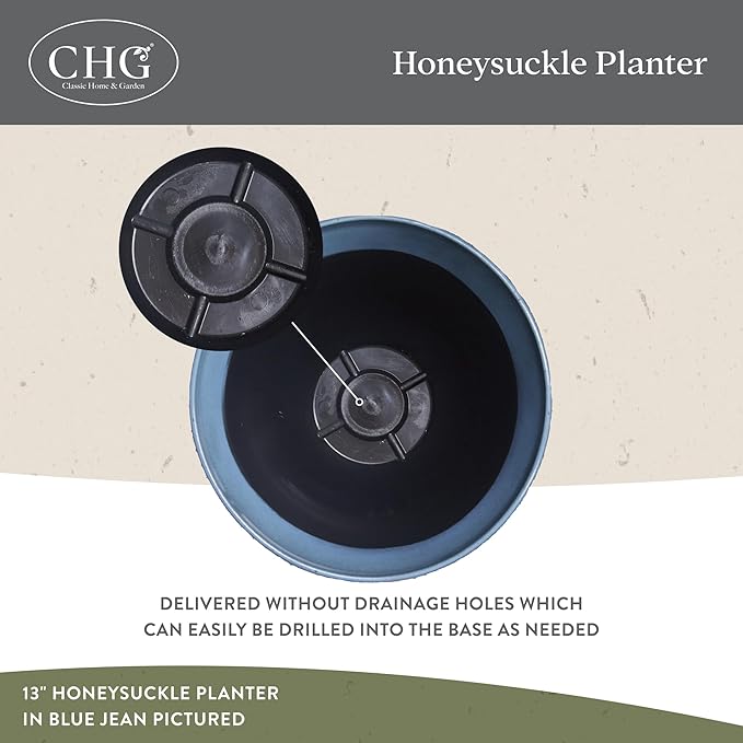Classic Home and Garden Honeysuckle Resin Planters - Lightweight Indoor & Outdoor Plant Pots - UV-Resistant Plastic Flower Pots - Pot Planters for Flowers & Herbs (15" Stone)