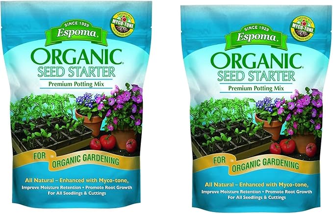 Espoma Organic Seed Starter Premium Potting Soil Mix - All Natural & Organic Seed Starting Mix with Mycorrhizae. for Organic Gardening, 8 qt, Pack of 2