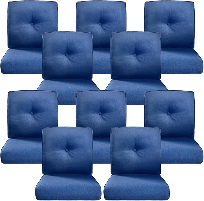 Belord Luxury 4" Thick Outdoor Cushion 10 Set - 22 x24 Inch 28D Sponge Filling Fade-Resistant Chair Cushion, Spill Proof Removable Patio Furniture Replacement Cushions for Sofa Bench Swing - Blue