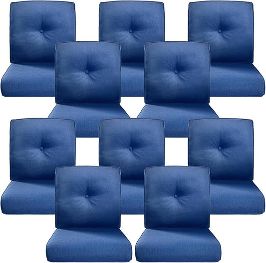 Belord Luxury 4" Thick Outdoor Cushion 10 Set - 22 x24 Inch 28D Sponge Filling Fade-Resistant Chair Cushion, Spill Proof Removable Patio Furniture Replacement Cushions for Sofa Bench Swing - Blue