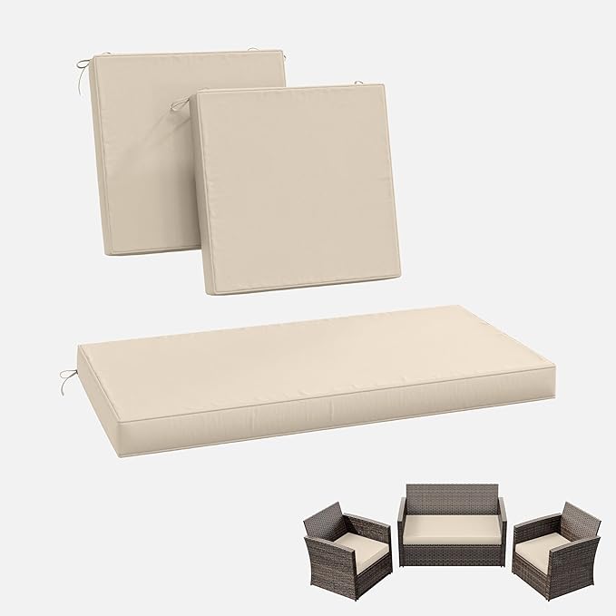3 Pack Outdoor Replacement Cushions,36L x 18W x 3H,18L x 18W x 3H inch, High-Elastic Replacement Sponge for 4-Seater Water-Resistant Patio/Sofa with Removable Covers (Cream)