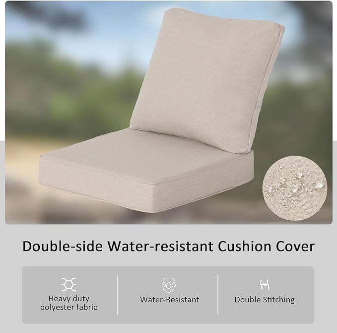 23.5"x25" Outdoor Deep Seat Patio Cushions Set of 2, Deep Seat Bottom Resilient Foam Filling Water-Resistant Stain-Resistant UV Resistant Weather Resistant with YKK Zippers,Putty