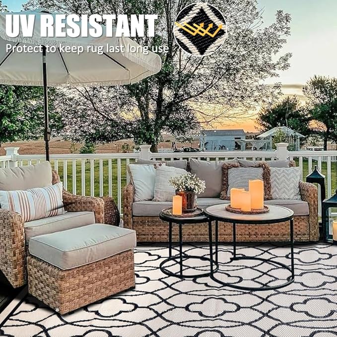 Pendolr Outdoor Rug Waterproof 8x10 ft Outdoor Carpet Patio Rug Mat Reversible RV Camping Rug Plastic Straw Rug Outside Outdoor Area Rug for Patio Deck Balcony Backyard Picnic Beach
