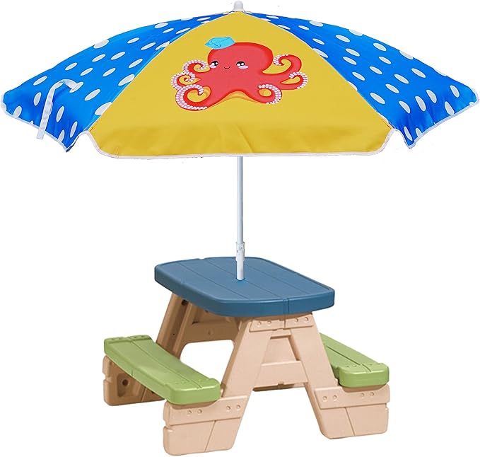 AMMSUN 5ft Seaside Umbrella for Sand Box Water Table Picnic Table - Kids Durable Umbrellas for children Beach Camping Garden Outdoor Play Shade Blue Yellow Octopus
