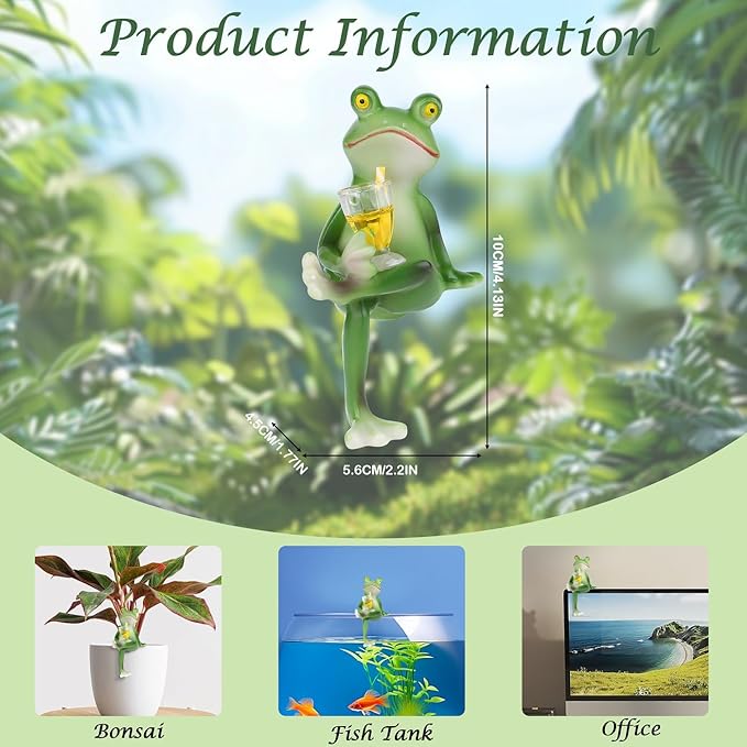 YATOJUZI Frog Decor Miniature Figurines Plant Decorations for Pots Funny Tipsy Frog Garden Decor Gifts for Women Outdoor Statues Planter Hugger for Yard Lawn Ornament(Sitting One)